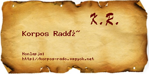 Korpos Radó névjegykártya